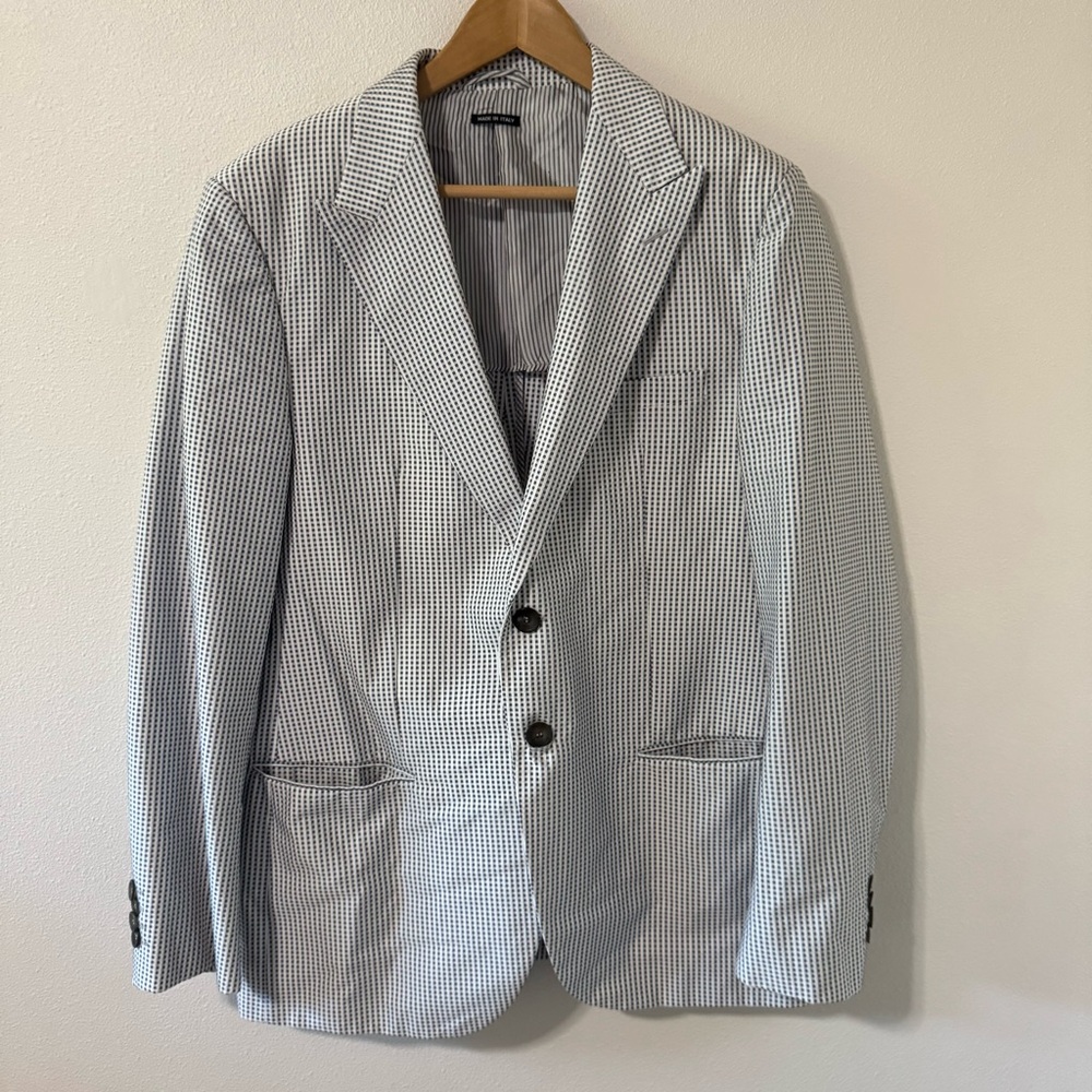 Giorgio Armani Seersucker Blazer Gray White Check Summer Wedding Italy Made-58